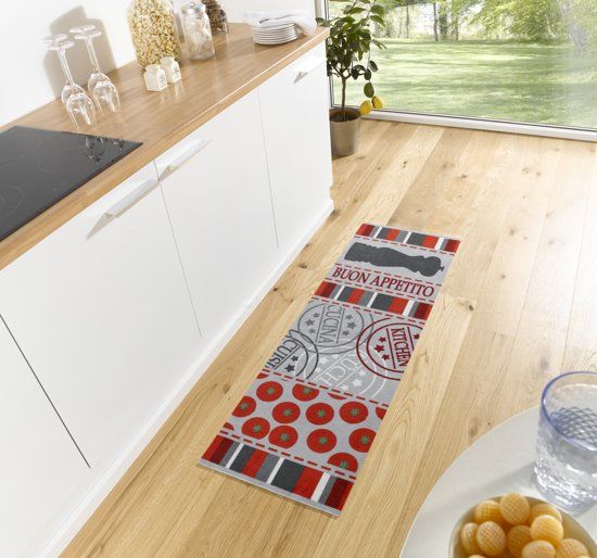 Zala Living KeukenLoper Design buon appetito grijs / rood 50x150cm