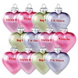 Lillian Vernon Pastel Candy Conversation Hearts Glass Valentijnsdag Ornamenten - Set van 12, 4 ontwerpen, Feestdecoraties, Vakantiehuisdecoratie, 1-1/4" x 2" x 2-1/2"