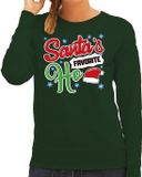 Bellatio Decorations Foute Kersttrui - sweater - Santa his favorite Ho - groen - voor dames - kerstkleding / kerst outfit XL