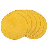 AHHFSMEI Ronde gevlochten placemats 35 cm ronde tafelmatten voor eettafels natuurlijk geweven hittebestendige placemats set van 6 (geel)