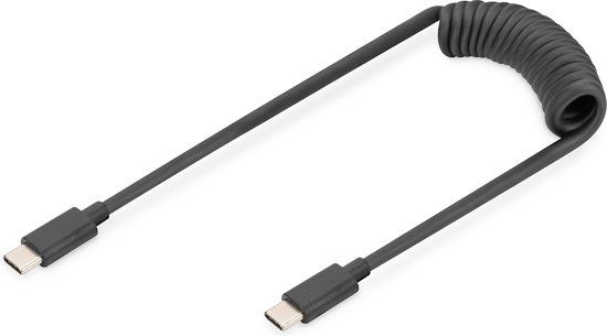 Digitus AK-300431-006-S USB-C Adapter [1x USB-C - 1x USB-C] Zwart Spiraalkabel 1 m