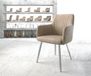 DELIFE Fauteuil Greg-Flex 4 pieds coniques acier inoxydable microvelours beige vintage noyau à ressorts ensachés