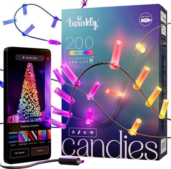 Twinkly Candies Lichtsnoer - Kaars - Verlichtingsdecoratie - 200 RGB LED’s - 6 meter - Groene draad