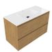 Saniclass Holz Pure Badkamermeubelset - 100x45x61.5cm - Flow solid surface wastafel wit - 1 wasbak - 1 kraangat - 2 lades - mat eiken natural (hout) SW1420787/SW1174115