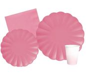 Party Tableware Set Flower Shape for 24 people (112 pcs: 24 plates Ø23cm, 24 plates Ø18cm, 24 cups 200ml, 40 napkins 33x33cm) in eco-friendly compostable paper, old rose