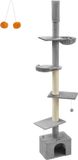 Merkloos / Sans marque Shenzhen Haorui Industrial Technology Co., Ltd. Plafondhoge Krabpaal - Krabpaal - Kattentoren - Verstelbare Hoogte - Lichtgrijs - MDF, Multiplex, Pluche, Sisal - 45cm x 30cm x (231-291cm)