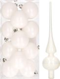 Decoris Kaemingk B.V. 12x WInter witte kunststof kerstballen met glazen piek glans - Kerstversiering