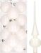 Decoris Kaemingk B.V. 12x WInter witte kunststof kerstballen met glazen piek glans - Kerstversiering