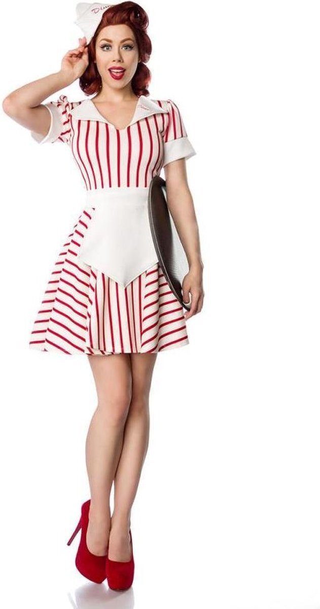 Mask Paradise Kostuum -XL- Diner Waitress Wit/Rood