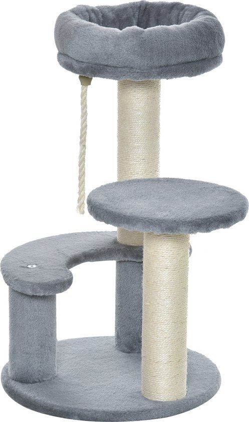 PawHut Kattenboom klimboom speelboom kattenbed kattenkrabboom grijs - 65 cm