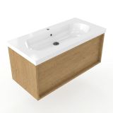 Saniclass Set meuble de salle de bain cadre en bois - 100x45x43.5cm - Lavabo en céramique Palermo blanc - 1 vasque - 1 trou de robinet - 1 tiroir - chêne mat naturel (bois) SW1420769/SW24915