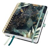 Sigel Jolie J6603 Personal Diary 2026 A5 Hardcover Black, Gold, Green Leaves Pattern