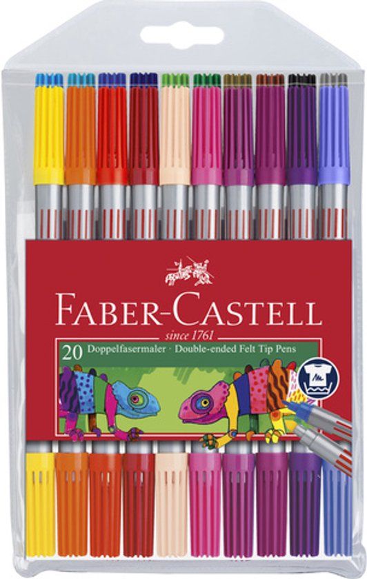 Faber-Castell Viltstiften - 20 Kleuren - Dubbele Punt - Kunststof Etui