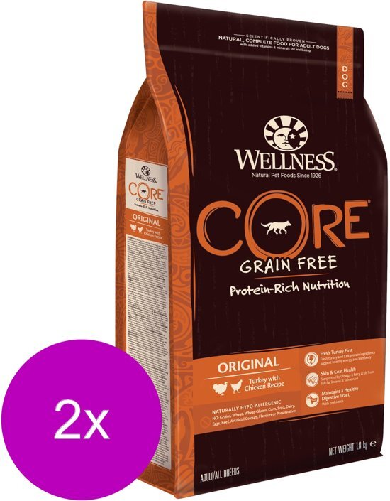 Wellness Core Grain Free Dog Original Kalkoen&Kip - Hondenvoer - 2 x 1.8 kg