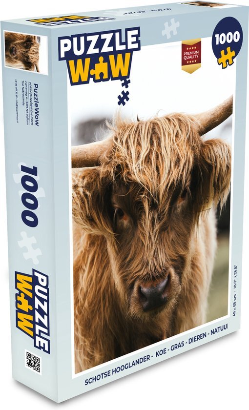 MuchoWow Puzzel Schotse Hooglander - Koe - Gras - Dieren - Natuur - Legpuzzel - Puzzel 1000 stukjes volwassenen - Sinterklaas cadeautjes - Sinterklaas voor grote kinderen