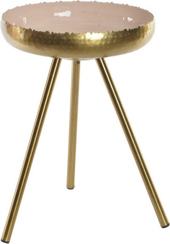 DKD Home Decor Bijzettafel - Roze - Rond - Modern - Aluminium Coating - 43 x 43 x 61 cm