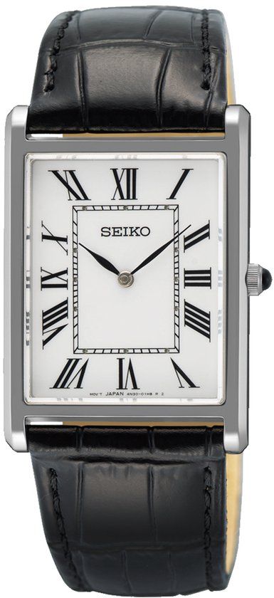 Seiko SWR103P1 Horloge Zwart/Zilverkleurig Heren Rechthoek Saffierglas 27.2 mm