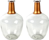 Countryfield Bloemenvaas Firm Big Bottle - 2x - helder transparant/koper - glas - D15 x H25 cm