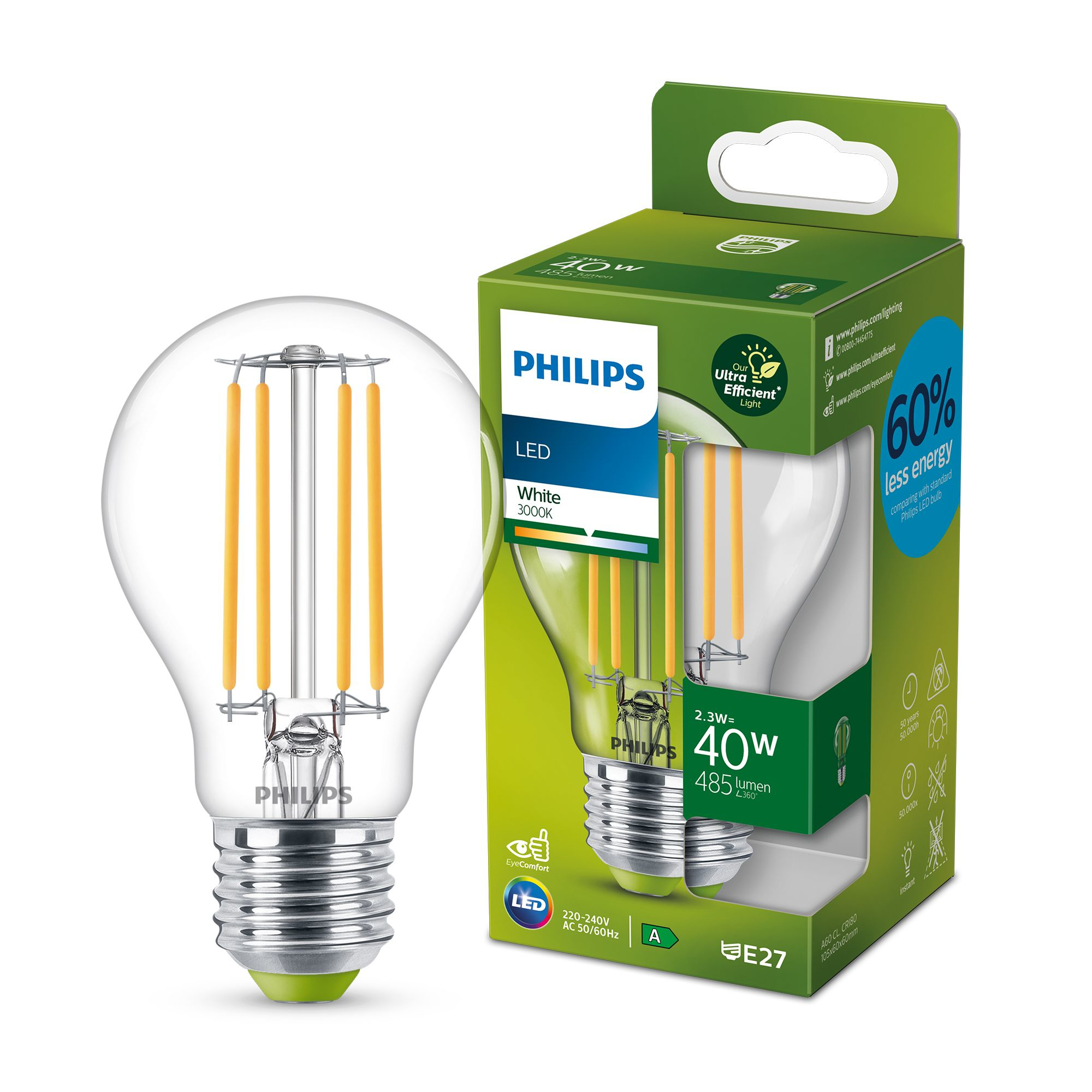 Philips by Signify Filamentlamp helder 40 W A60 E27