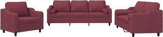 vidaXL 3-delige Loungeset met kussens stof wijnrood