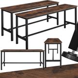 tectake® Banken voor eettafel - Set van 2 houten keukenbanken - 108x32,5x50,5 cm - Industrieel design - Zwart metalen frame - Donkerbruin