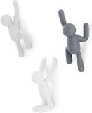 Umbra Buddy - Decoratieve wandhaken kapstok voor jassen, sjaals, tassen, rugzakken, handdoeken en meer, set van 3, assorti grijs
