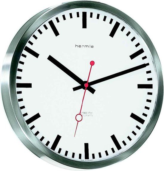 Hermle Stationsklok Radiogestuurd Zilver/Zwart/Wit Metaal