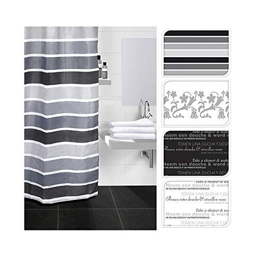 Bathroom Solutions Douchegordijn 180x180 cm - Grijs/Zwart/Wit Design - Lettertype Donker