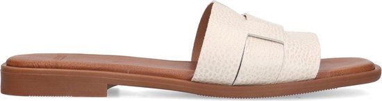 Manfield - Dames - Witte gevlochten leren slippers - Maat 38