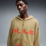 PUMA Hoodie met print en volledige rits Uniseks XL, Chai Latte Brown