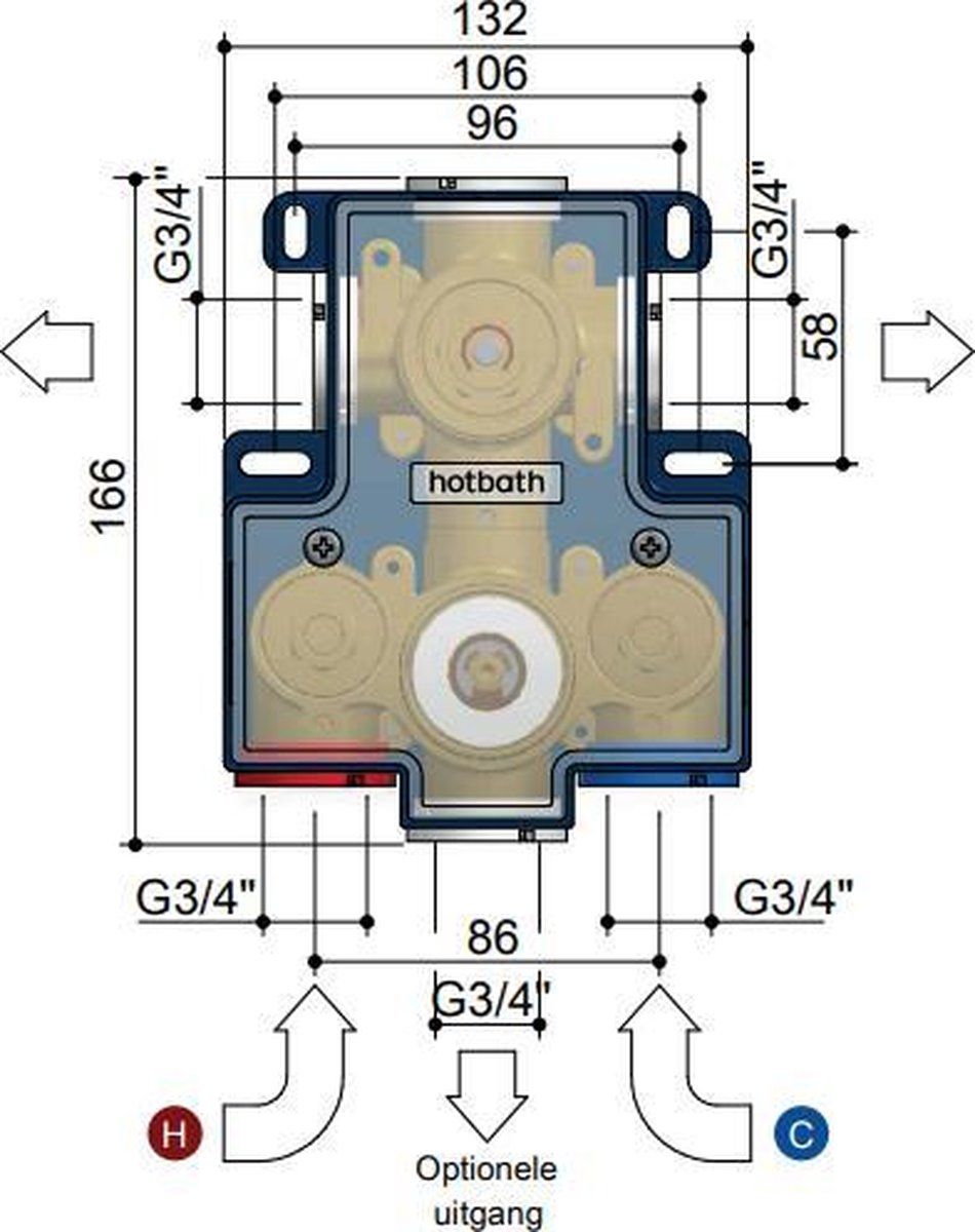 Hotbath Buddy Inbouwbox met 2-weg omstel - Zwart - HB009
