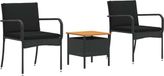 vidaXL Ensemble de jardin en poly rotin noir table carrée 2 places