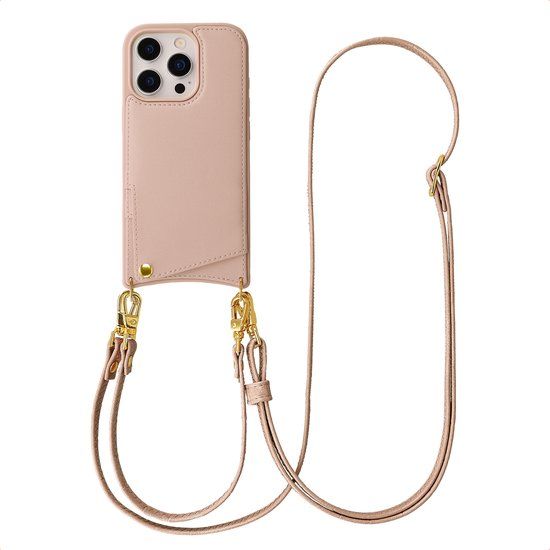 Selencia Hoesje - Geschikt voor Apple iPhone 16 Pro - Backcover met koord en pashouder - Dusty Rose
