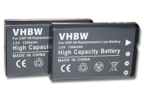 VHBW 2X batterij compatibel met Casio Exilim EX Serie EX-H20G camera (1300mAh, 3,6V, Li-Ion)