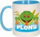 Bellatio Decorations Plons mok - blauw/wit - keramiek - 300 ml - kinder beker kikker