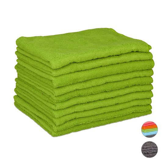 Relaxdays Microvezeldoek set van 10 - microvezeldoekjes - wonderdoekjes - microfiber doek groen