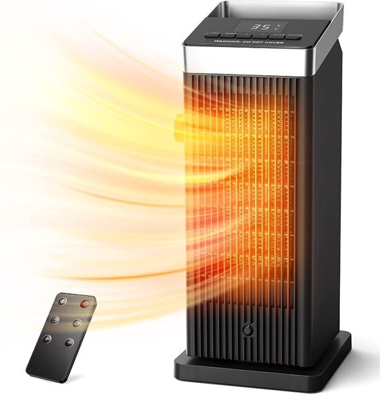 OMISOON Verwarmer 2000W, ECO Regelbare Thermostaat, PTC Elektrische Heater, 90°Oscillatie, 24H Timer, Windregeling, Meervoudige Bescherming, Afstandsbediening, 3 Modi, Heater, Thuis, Kantoor