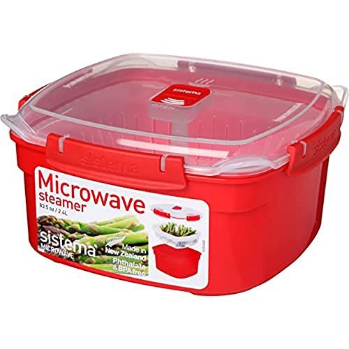 Sistema Microwave stoompan met uitneembare kookplaat voor de magnetron, 2,4 l, BPA-vrij, rood