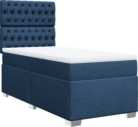 vidaXL Boxspring met matras stof blauw 90x190 cm