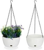 Merkloos Relaxdays Hangpotten met opvangbakjes - Set van 2 - Reservoir - 60 x 24 cm - Wit/Zwart