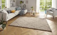 Mint rugs Hoogpolig vloerkleed ruiten Basay - beige/zwart 80x150 cm
