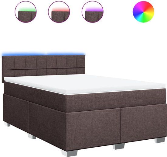 vidaXL Boxspring met matras stof donkerbruin 140x200 cm
