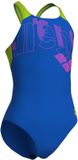 Arena 1-delig meisjes zwempak V Back blauw china/artic lime 8 jaar