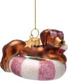 Vondels Boule de Noël en Verre - Chien Tackel sur Bouée Gonflable 6cm Multi