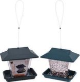 Garden Pro 5x Tuinvogels hangende voeder silo/voederhuisje groen - 19 x 14 x 44 cm - Winter vogelvoer huisjes