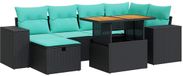 vidaXL 7-delige Loungeset met kussens, polyrattan, acacia, grijs