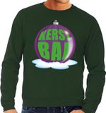 Bellatio Decorations Foute kersttrui kerstbal paars op groene sweater voor heren - kersttruien L