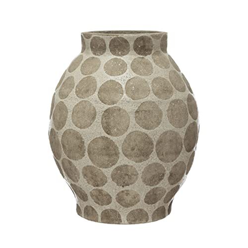 Creative Co-op Creative Co-Op Terra-Cotta Wax Relief Dots Vaas, 13" L x 13" B x 16" H, Crème