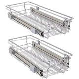 BAKAJI Set van 2 telescopische laden, telescopische lade, keukenmeubel, mand, uittrekbaar rek, ruimtebesparend, met roestvrijstalen rail (30 cm, set van 2 stuks)