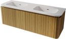 Saniclass Terra Badkamermeubelset - 140x42x45.5cm - keramische wastafel wit glans - 2 wasbakken - 4 lades - Sandwood (licht eiken)